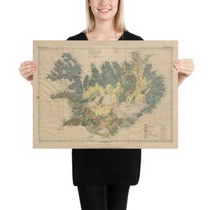 Alte Island Geologie Karte (1906) Vintage Islandia geologischen Atlas Poster