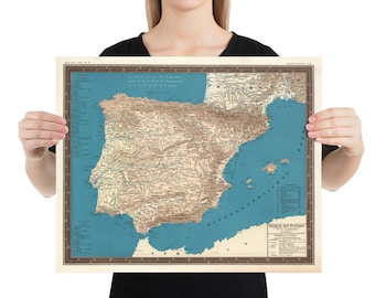 Alte Spanien und Portugal Karte (1846) Vintage Iberische Halbinsel Atlas Poster