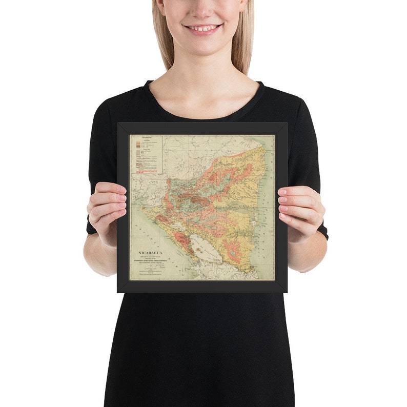 1903 Old Nicaragua Map Vintage Central America Country Atlas Framed poster