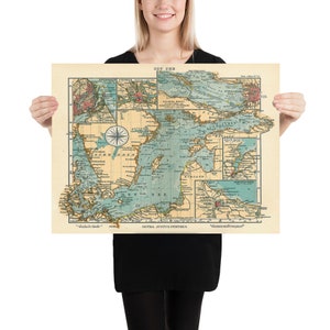 Alte Ostsee Karte (1906) Vintage Skandinavisches Maritimes Inlet Atlas Poster