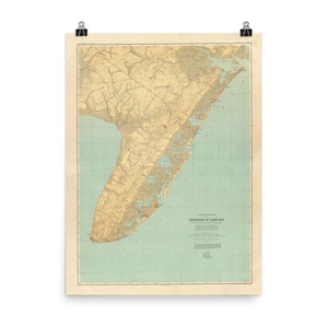 Poster Mapa de Cape May NJ (1888) Atlas antigo da península de Nova Jersey