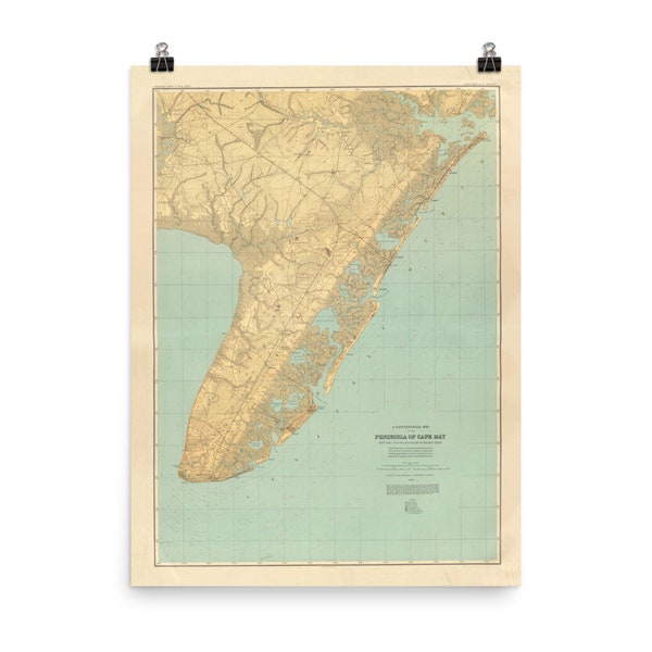 Cape May NJ Map (1888) Old New Jersey Peninsula Atlas Poster