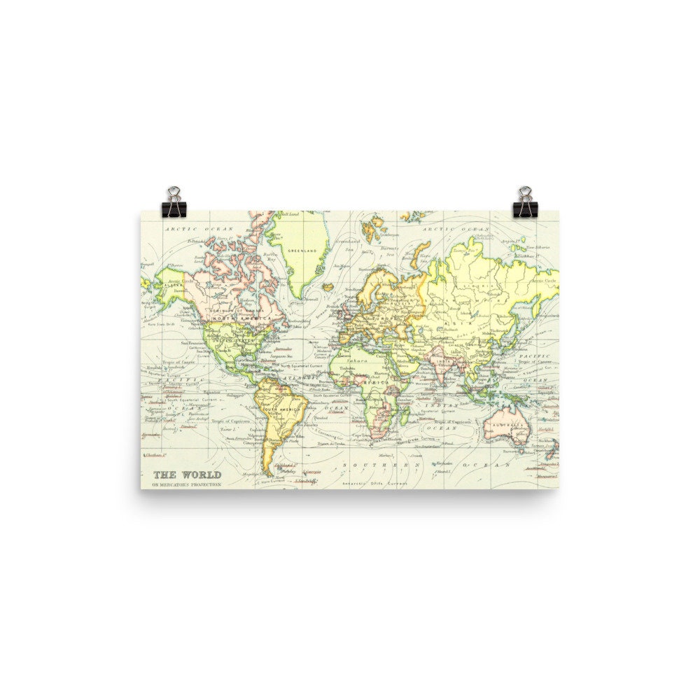 ヴィンテージ世界地図（1899年）メルカトル図法アトラスポスター