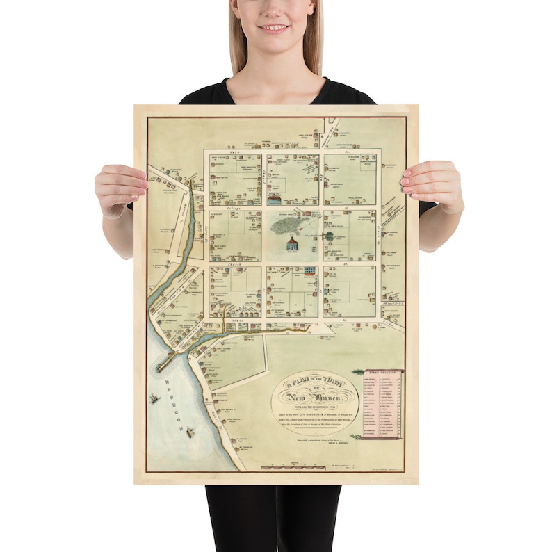 Old New Haven CT Map 1865 the Elm City Connecticut Vintage Etsy