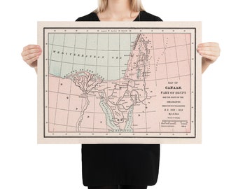 Old Hebrew Exodus Out of Egypt Map (1901) Vintage Biblical Routes of Moses & The Israelites Atlas Poster