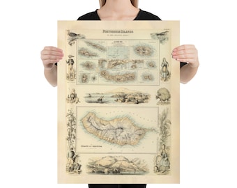 Old Azores Islands Map (1872) Vintage Portuguese Isles Atlas Poster