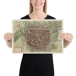 Alte Leiden Niederlande Karte (1638) Vintage Leyden City Atlas Poster