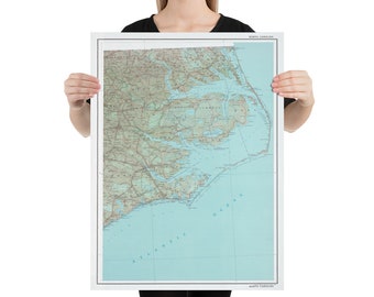Outer Banks NC Map (1993) Cartel del Atlas de la Costa de Carolina del Norte