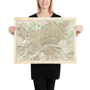 Vintage Frankfurt Alemania Mapa (1910) Antiguo cartel del Atlas de la ciudad alemana