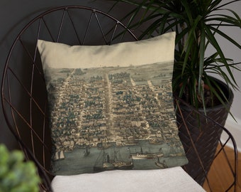 Alexandria Virginia Vintage Map Pillow - Old Town Alexandria Lithograph (1863) Cushion
