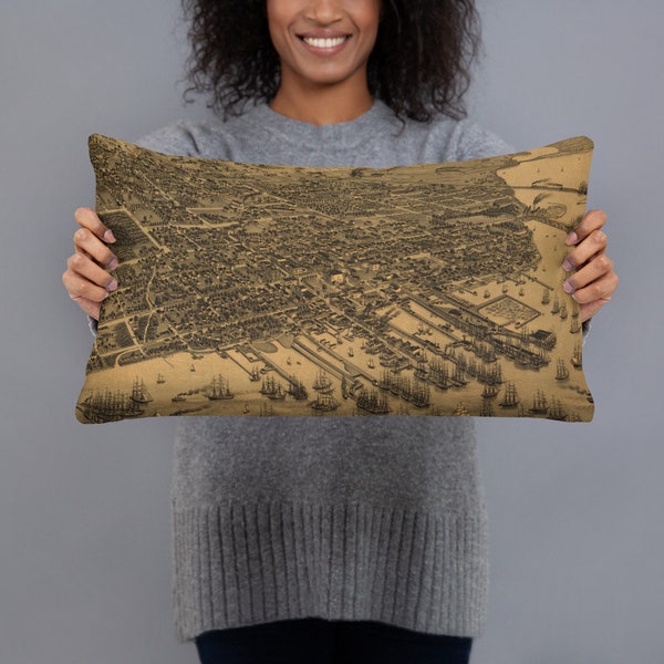 Pensacola Florida Vintage Map Pillow (1885) The City of Five Flags Atlas Cushion