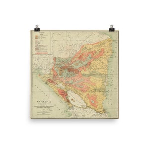 Mapa antiguo de Nicaragua (1903) Póster vintage del Atlas del país de América Central