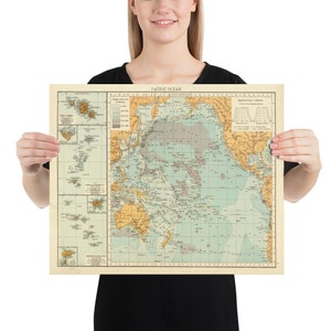 Old Pacific Ocean & Island Chains Map (1895) Cartel de cartas náuticas y marítimas vintage