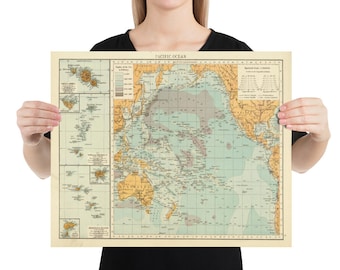 Old Pacific Ocean & Island Chains Map (1895) Vintage Nautical and Maritime Chart Poster
