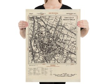 Old Reggio Emilia Italy Map (1943) Vintage Emilia-Romagna City Atlas Poster