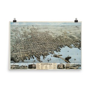 Old New Bedford MA (1876) Vintage The Whaling City Atlas Poster