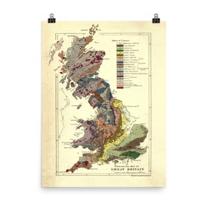 Geology Map of Britain (1878) Old United Kingdom Geological Atlas Poster