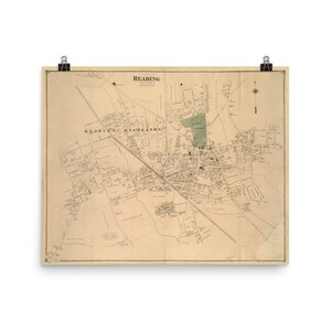 Old Reading Ma Mapa (1875) Vintage Massachusetts Bay Colony Asentamientos Atlas Cartel