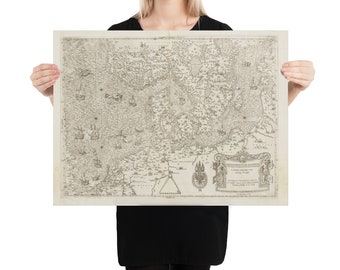 Old Denmark & Scandinavia Map (1558) Vintage Nordic and Viking Lands Atlas Poster
