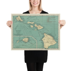 Old Hawaii Map (1924) Vintage Hawaiian Islands Nautical Chart Poster