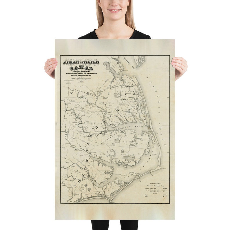 Old Outer Banks NC Map (1866) Vintage North Carolina Coast Atlas Poster