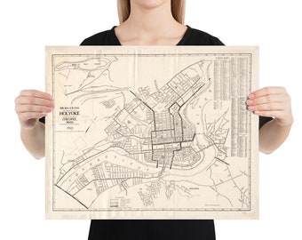 Vecchia mappa Holyoke MA (1921) Vintage The Paper City Massachusetts Atlas Poster