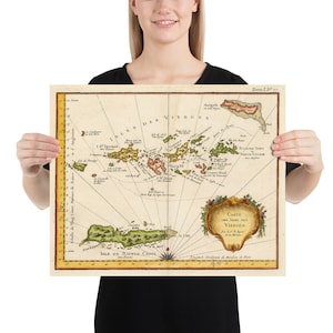 Poster Old Virgin Islands Map (1764) Vintage British & US Caribbean Isles Atlas