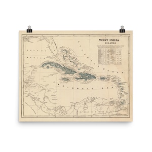 Alte karibische Karte (1845) Vintage West Indien Atlas Poster