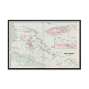 Antigo mapa das Bahamas (1904) Vintage Lucayan Archipelago Atlas Pôster emoldurado