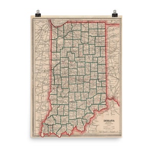Vieille carte de l'Indiana (1883) Vintage IN State - County Atlas Poster