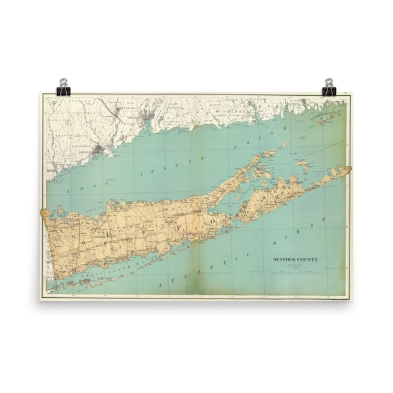 Vintage Suffolk County NY Map (1895) Old Long Island Atlas Poster