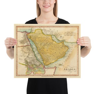 Mapa de la Península Arábiga Vieja (1912) Cartel vintage de Arabia Saudita Atlas