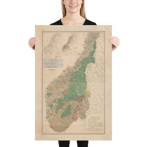 Vintage Norwegen Geologie Landkarte (1849) Altes Norwegisches Geologisch Atlas Poster