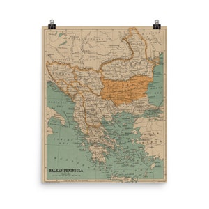 Balkan-Halbinsel Karte (1908) Alte Südosteuropa Atlas Poster