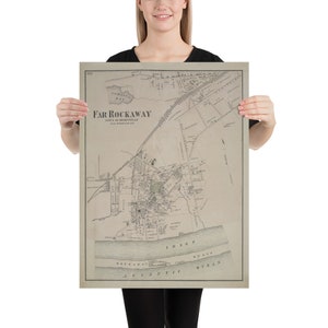 Old Far Rockaway NY Mapa (1873) Vintage Queens New York Neighborhood Atlas Cartel