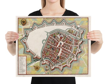 Alte Groningen Niederlande Karte (1636) Vintage Grunnen Stadt Atlas Poster
