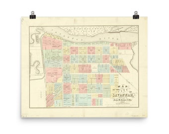 Vintage Savannah GA Map (1856) Old Georgia City & Street Atlas Poster