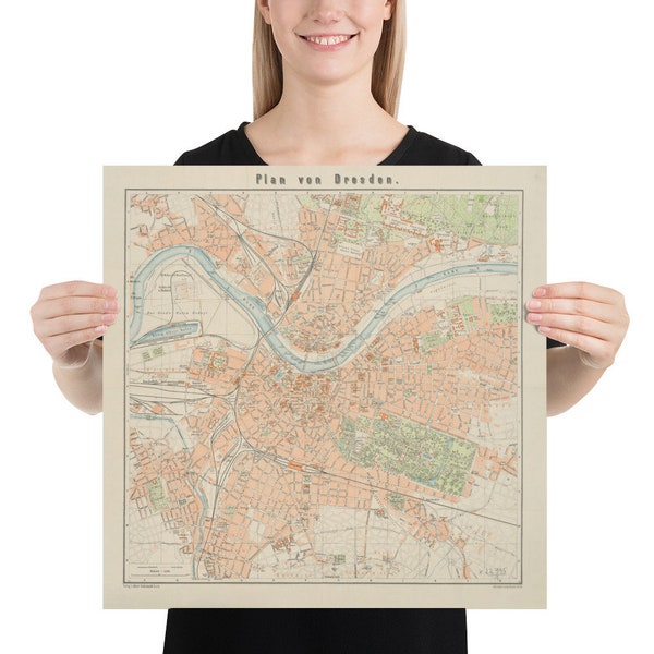 Vintage Dresden Germany Map (1912) Old Saxony Capital City Atlas Poster