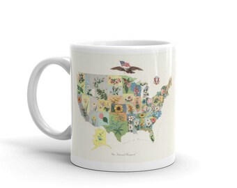 Vintage US State Flower & Botanical Map Mug
