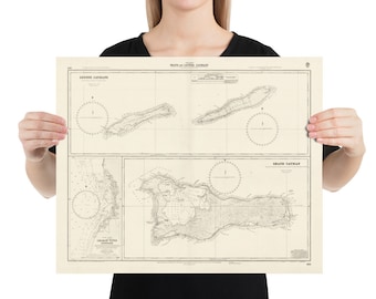 Old Cayman Islands Map (1880) Vintage Caymanian Isle Chart Poster