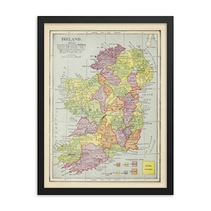 Old Ireland Map (1910) Vintage Colorful Counties Atlas Framed poster