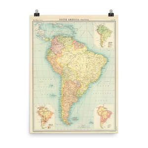 Old South America Map (1922) Vintage Latin America Atlas Poster