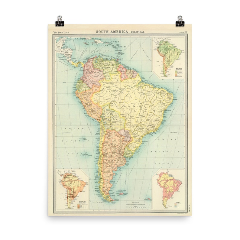 Old South America Map (1922) Vintage Latin America Atlas Poster image 1