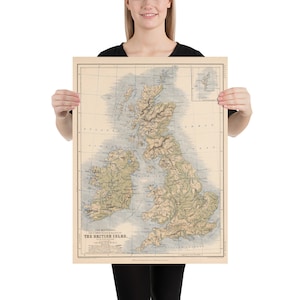 古いイギリス諸島の物理的地質地図 (1852) ヴィンテージのイギリスの地質地形図アトラス ポスター