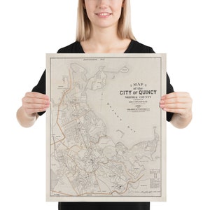 Old Quincy MA Map (1901) Vintage Massachusetts City of Presidents Atlas Poster