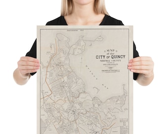 Old Quincy MA Map (1901) Vintage Massachusetts City of Presidents Atlas Poster