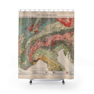 Old Alps Geology Map (1921) Vintage Swiss Mountain Range Geologic Atlas Shower Curtain