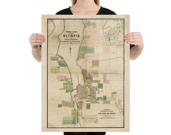 Alte Olympia WA Karte (1890) Vintage Washington State Capital City Atlas Poster