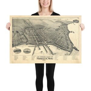 Old Marquette MI Map (1897) Vintage Michigan UP City Atlas Poster