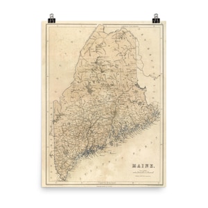 Alte Karte von Maine (1856) Vintage Urlaubsland State Atlas Poster